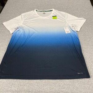 Tek Gear Dry Tek Mens XXL T-Shirt White Blue Ombre Gradient Performance Tee NEW